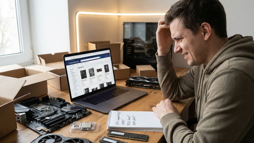 "Why the motherboard matters: gaming PC motherboard showing CPU, RAM, GPU, VRM and ports for performance and stability"