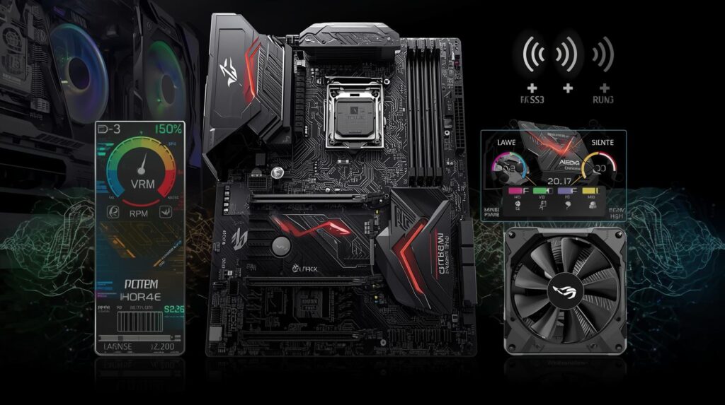 Top Gaming Motherboards showing thermal and acoustic performance with VRM cooling and optimized fan control.